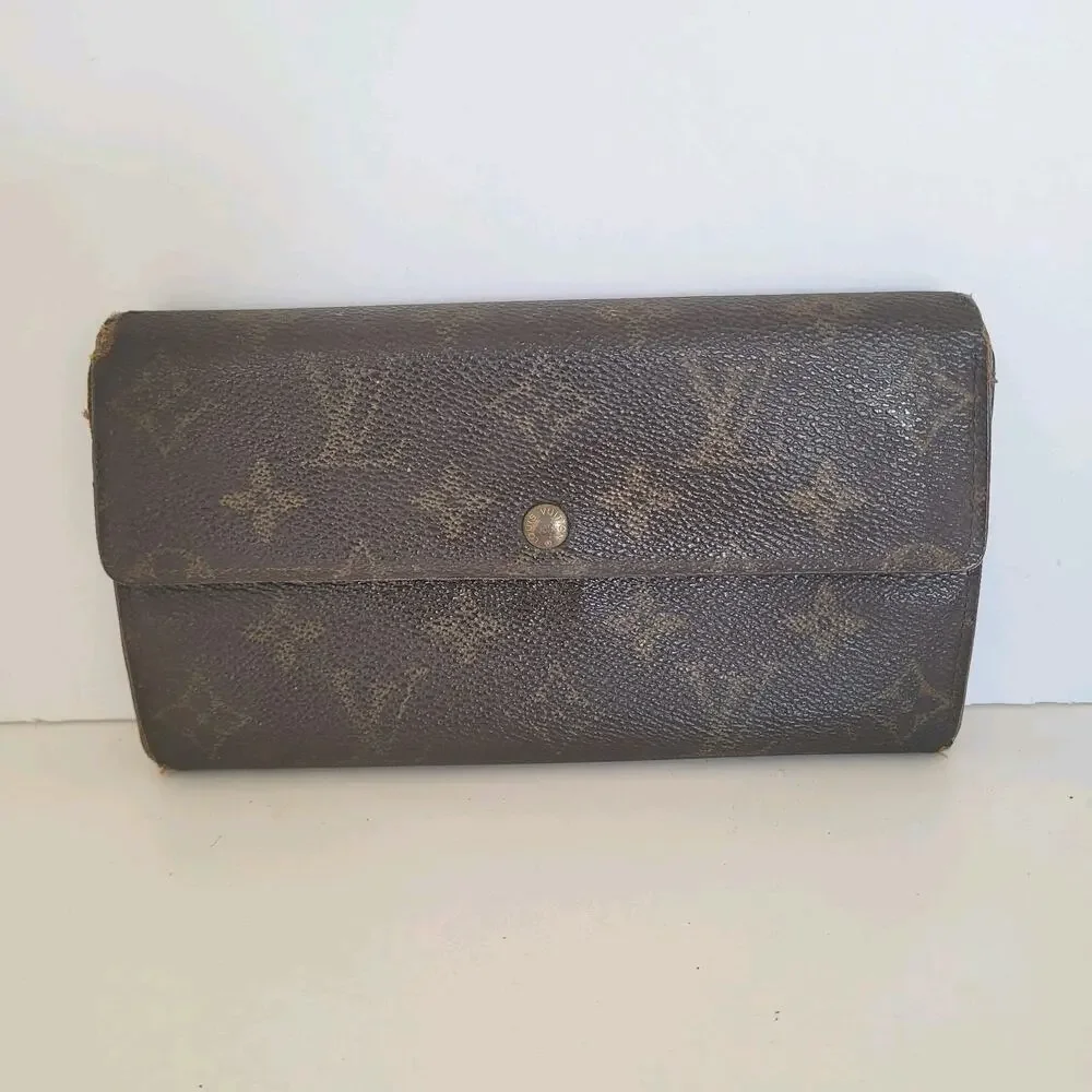 Authentic LOUIS VUITTON LV Vintage Monogram Sarah Wallet Envelope Leather Large